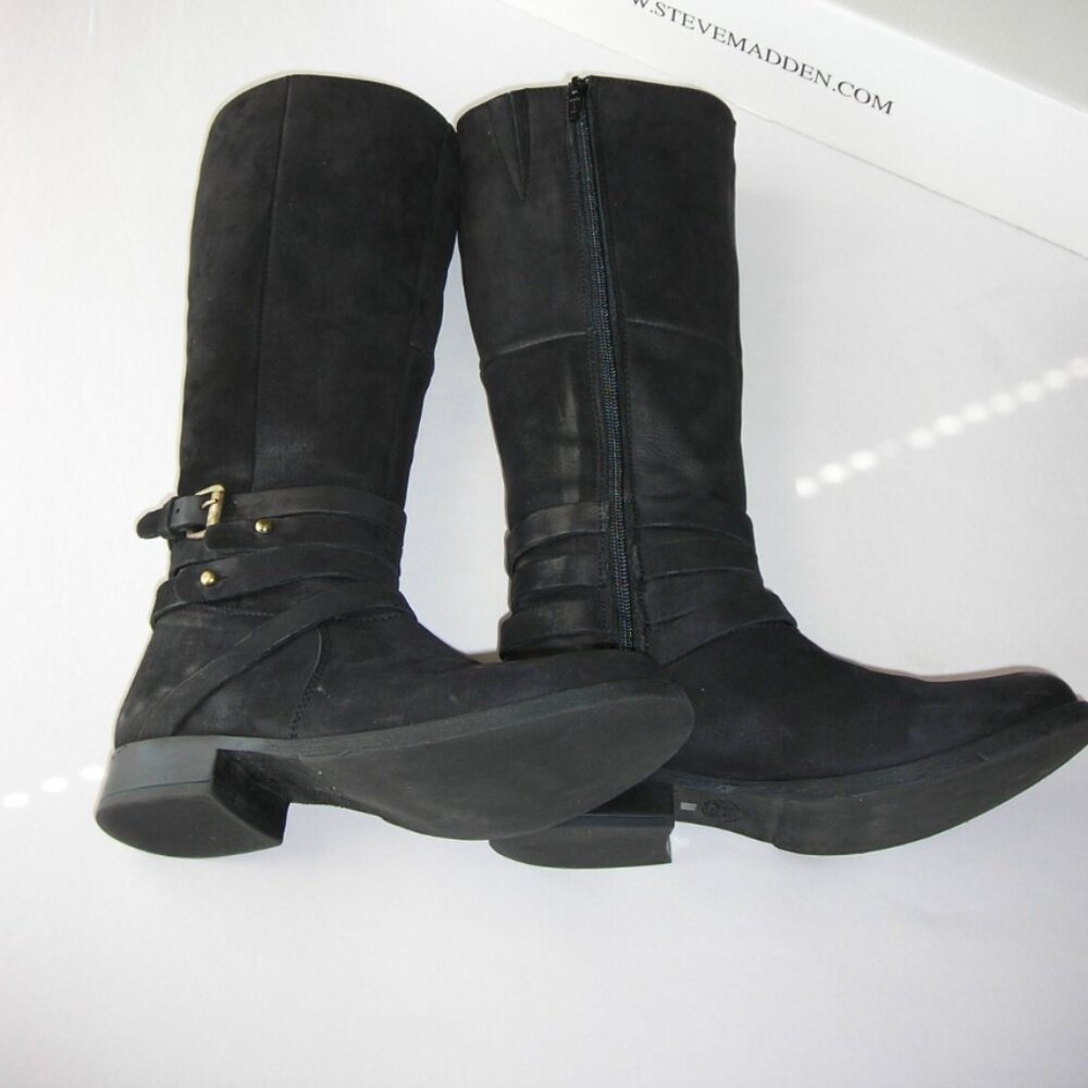 Steve Madden Adriian Equestrian Boots Black Microsuede -Sz 8.5M